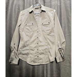 7th Avenue‎ Button Down Shirt Roll Tab Sleeve Pockets Gray Size Large